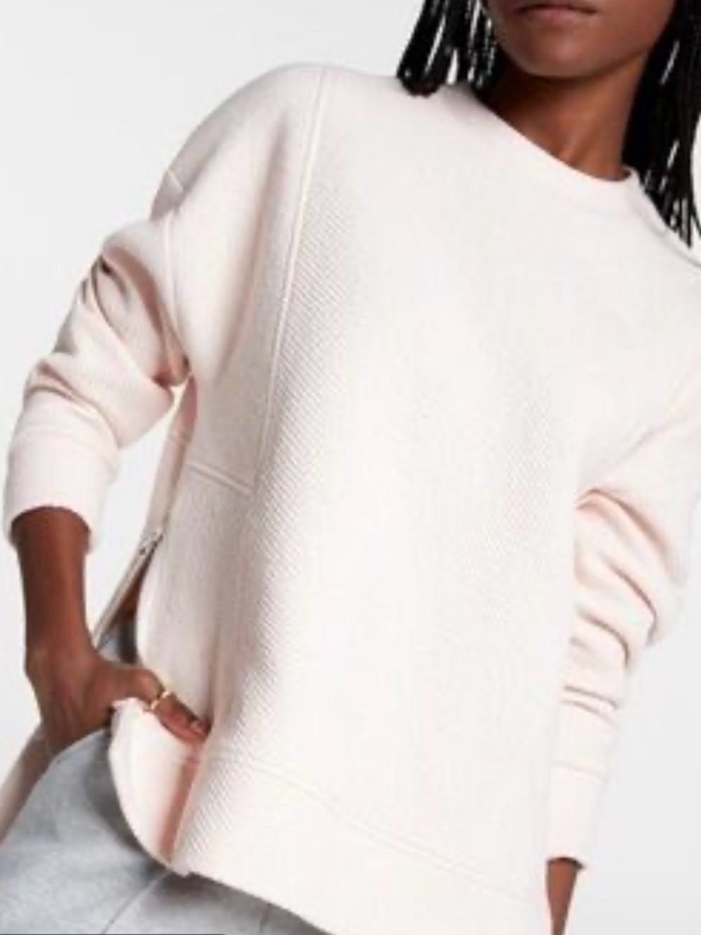 Calia Women's S Pink Crewneck Sweater - Relaxed Textured Pullover Sides Zipper